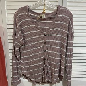 Long Sleeve mauve and white striped long sleeve with buttons